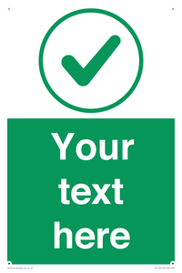 Custom green background, green tick in circle sign